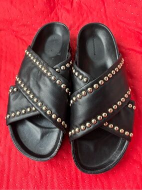 New Women’s Simon Miller Black Cow Leather Stud Slide Sandals size 38